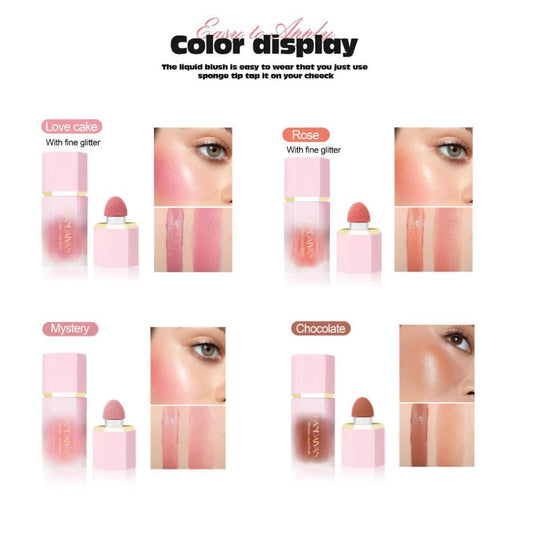 Mousse Liquid Blush For Cheeks Cream Face Blusher Set Stick with Sponge Palette Bronzer Highlighter Shape Contour Moisturizing And Breathable Matte Finish Long-wearing Waterproof For Women Makeup(B)