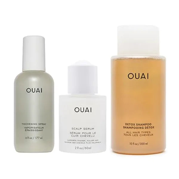 OUAI Thicker Hair Essentials Hair Thickening Spray, Scalp Serum , Detox Shampoo  Volume, Strength & Scalp Health