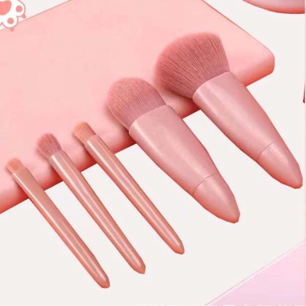 COSHINE Easy-taken Travel Makeup Brush Set, 5pcs Mini Complete Function Cosmetic Brushes Kit (5pcs with mirror)