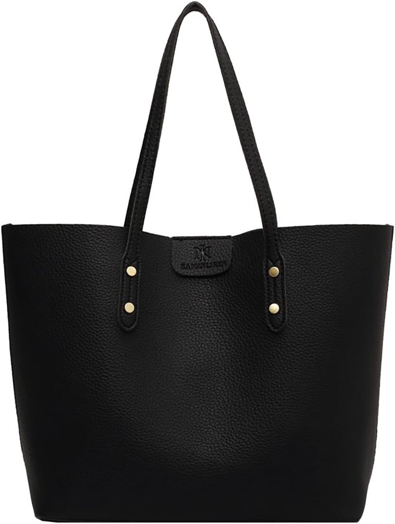 Women Tote Bags Soft Faux Leather Tote Purses and Handbags Ladies Tote Shoulder Bag, Big Capacity Handbag Lightweight - Black
