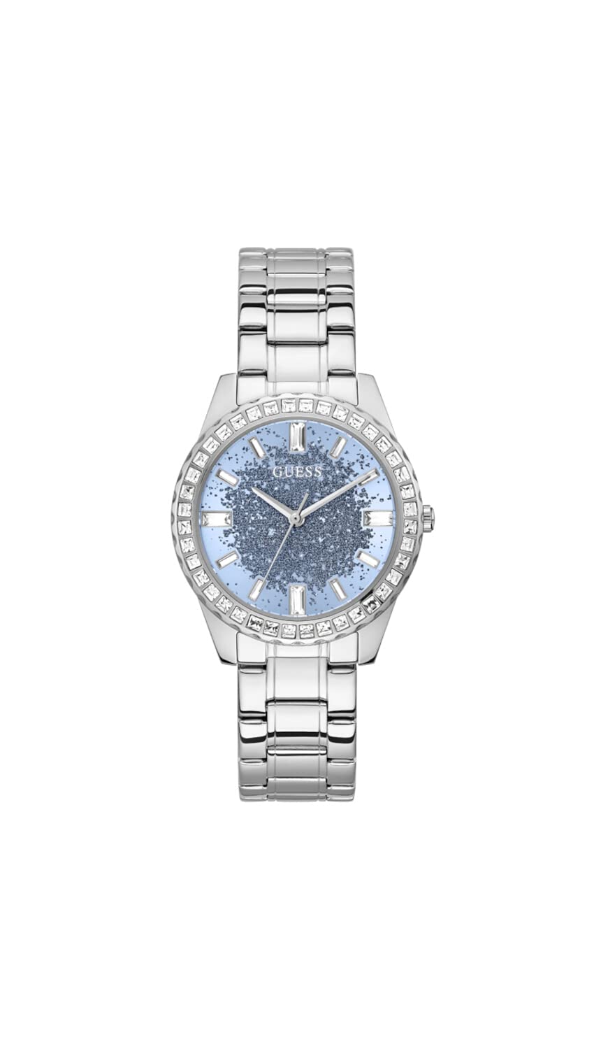 GUESS Glitter Burst Collection Analog Blue Dial Women's Watch-GW0405L1, Silver Tone, Silver Tone