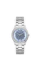 GUESS Glitter Burst Collection Analog Blue Dial Women's Watch-GW0405L1, Silver Tone, Silver Tone