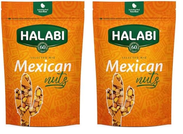 Halabi Mexican Mix Healthy Baked Snacks - Mixed Nuts Peanuts, Almonds, Cashews, Pistachios, Hazelnuts, Macadamia, Corns, Resealable Bag - 175g (Pack of 2)