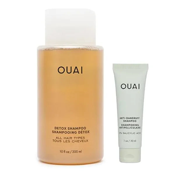 OUAI Detox Shampoo & Anti Dandruff Deluxe Size Bundle Soothing, Clarifying Shampoo Set for Dry, Flaky Scalp Removes Dirt & Build Up