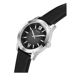 GUESS Men's 44mm Watch - Black Strap Black Dial Silver Tone Case