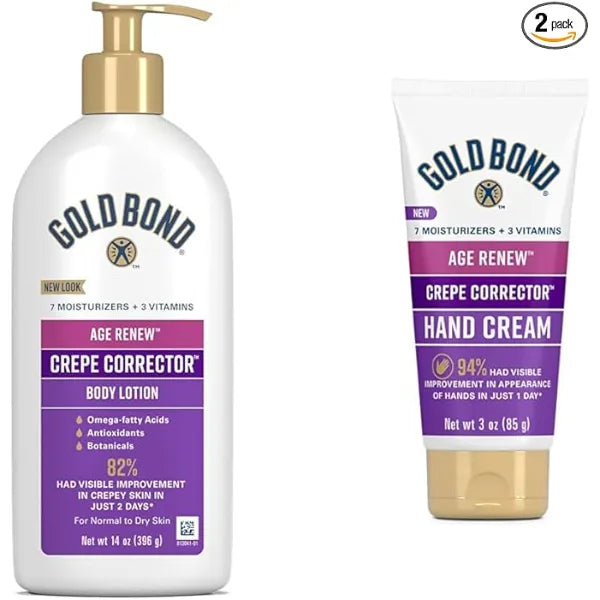 Gold Bond Age Renew 14 oz Crepe Corrector Body Lotion & 3 oz Hand Cream Bundle, Replenishing & Smoothing Formulas