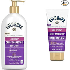 Gold Bond Age Renew 14 oz Crepe Corrector Body Lotion & 3 oz Hand Cream Bundle, Replenishing & Smoothing Formulas