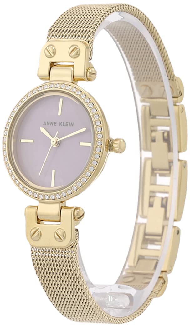 Anne Klein AK/3388 Premium Crystal Accented Mesh Bracelet Watch for Women, Gold