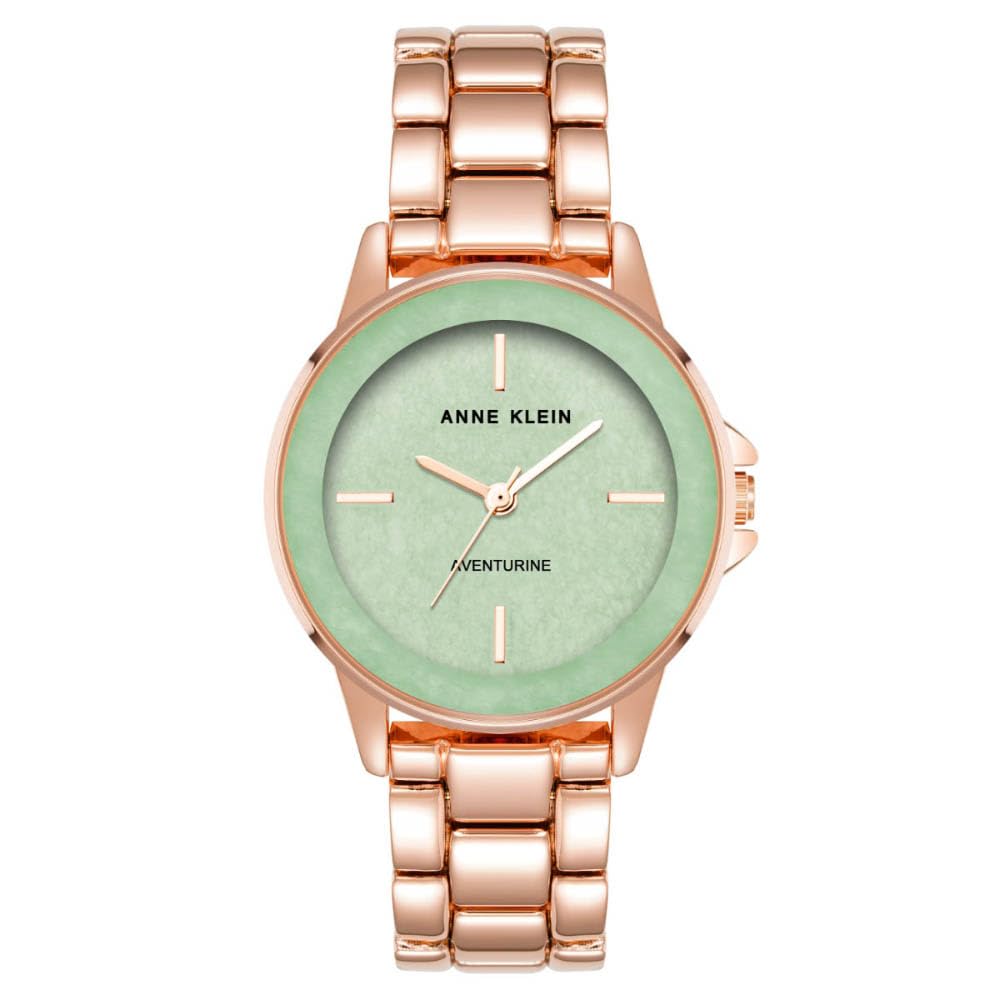 Anne Klein Round Analog Watch for Women, 30 mm Size, Green/Rose Gold