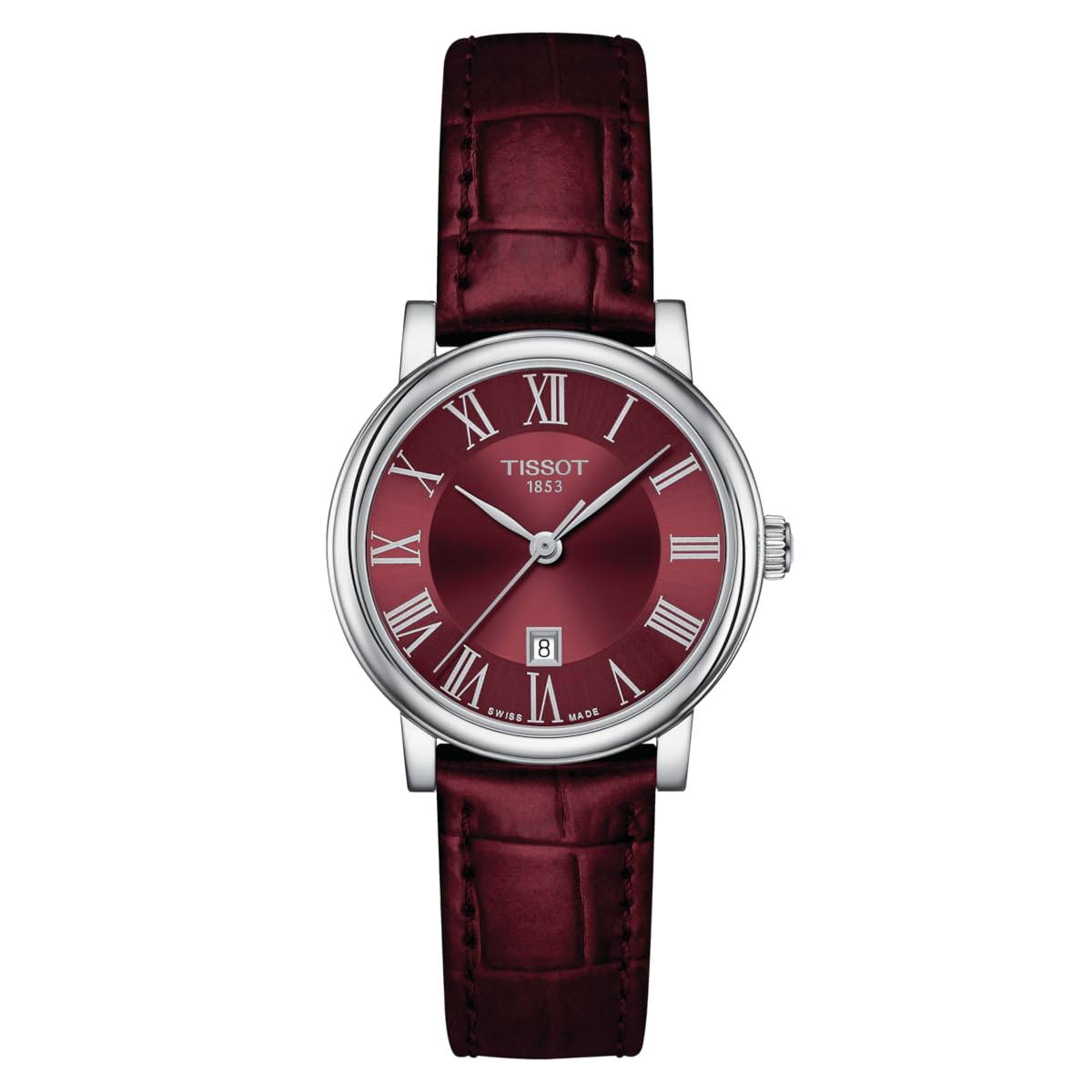 Tissot womens Carson Quartz 316L stainless steel case Dress Watch Burgundy T1222101637300