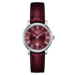 Tissot womens Carson Quartz 316L stainless steel case Dress Watch Burgundy T1222101637300