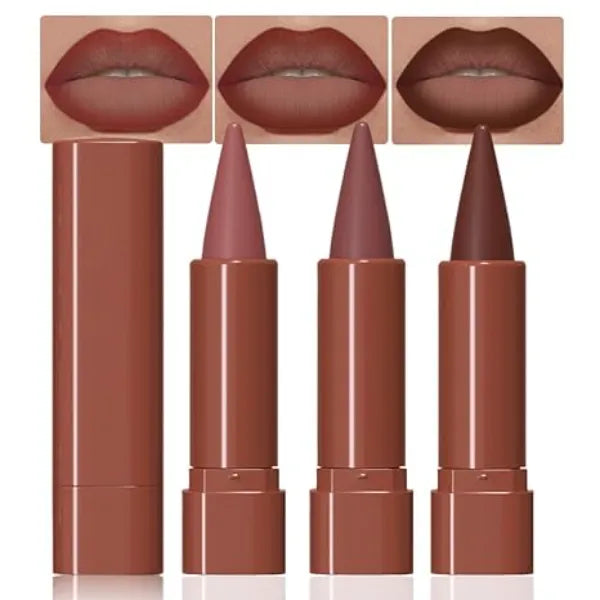 FeiCuiYun 3Pcs Matte Lip Crayon Lip Liner and Lipstick Combo Sets, Gradient Matte Lip Bar Lipstick And Lip Liner Set, Contour Gradual Ombre Effect Lip Pencil For Old Women, Long Lasting Waterproof Smudge Proof