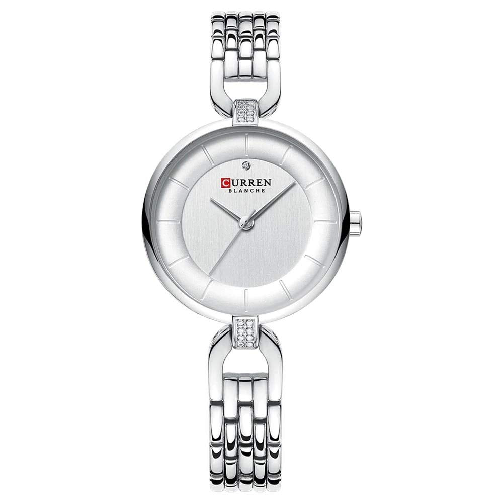 CURREN 9052 Rhinestone Elegant Design Women Wrist Watch Casual Style Quartz Watch- Silver
