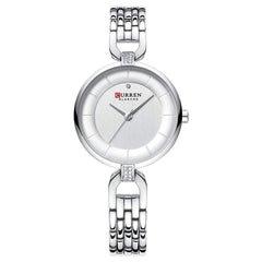 CURREN 9052 Rhinestone Elegant Design Women Wrist Watch Casual Style Quartz Watch- Silver