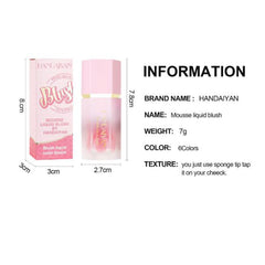 Mousse Liquid Blush For Cheeks Cream Face Blusher Stick with Sponge Palette Bronzer Highlighter Shape Contour Moisturizing And Breathable Matte Finish Long-wearing Waterproof For Women Makeup 04#