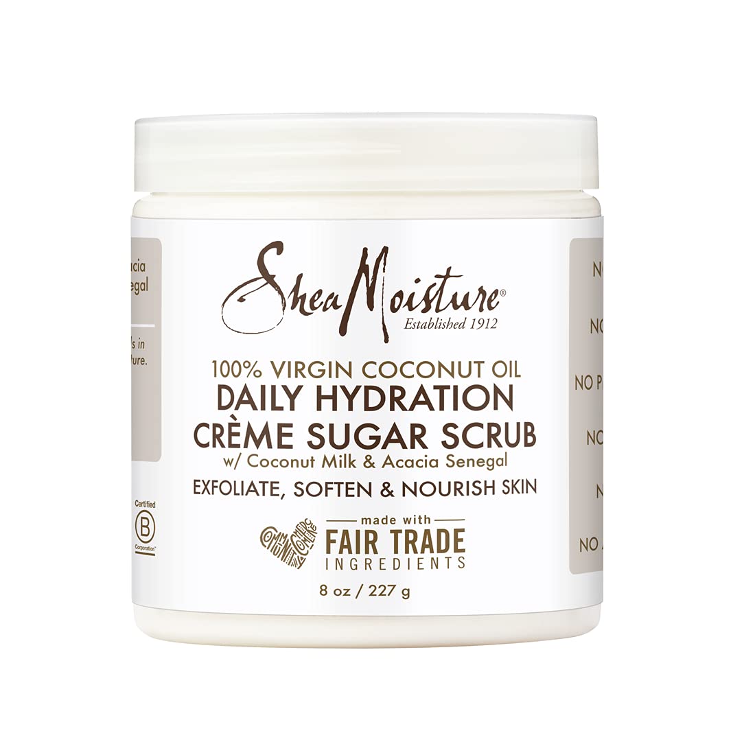 SHEA MOISTURE Daily Hydration Crème Sugar Scrub Care for Dry Skin 100% Virgin Coconut Oil Acacia Senegal Exfoliating Scrub, Coffee, 8 Oz