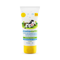 Mamaearth Milky Soft Mineral Based Sunscreen SPF 30 & PA+++ with Oats, Milk and Calendula for Babies- 80 g | Made Safe Certified | Toxin Free