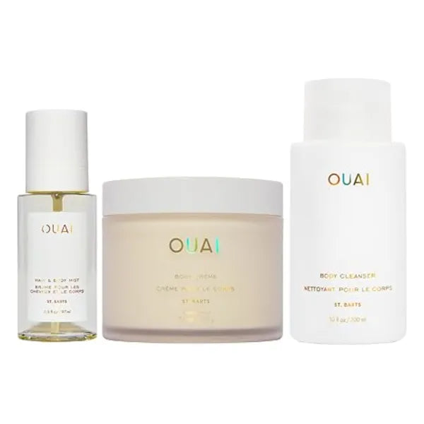 OUAI St Barts Body Bundle Includes Hair & Body Mist for Head to Toe Fragrance, Hydrating Body Cream  and Body Cleanser  3 Piece Bundle