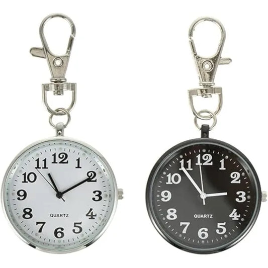 KASTWAVE Nurse Hanging Pocket Watch Set (2 Pcs), Quartz Movement, Large Dial, Keychain Keyring Clip, Durable Design (Black + White)