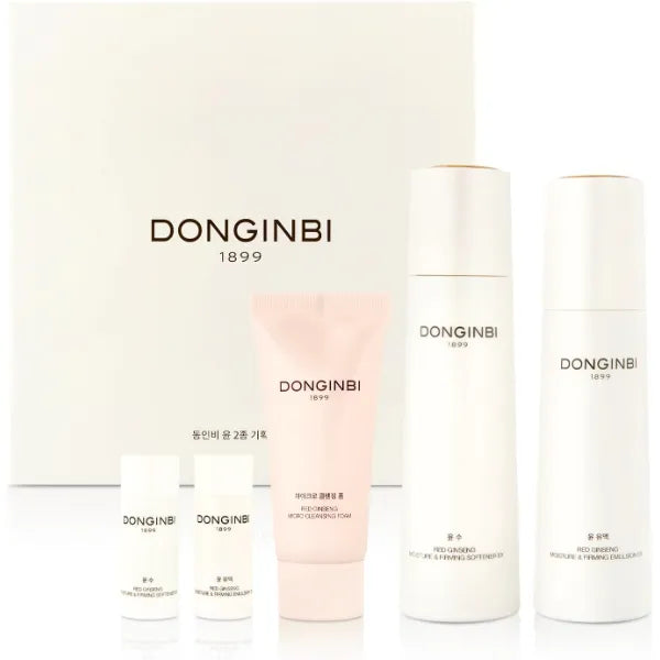Donginbi Red Ginseng Moisturizing & Firming Skin Care Set - Hydrating Toner for Dry Skin (5.07 floz), Korean Red Ginseng Essence (4.39 floz), Firming Cream, Korean Skin Care Gifts for Women