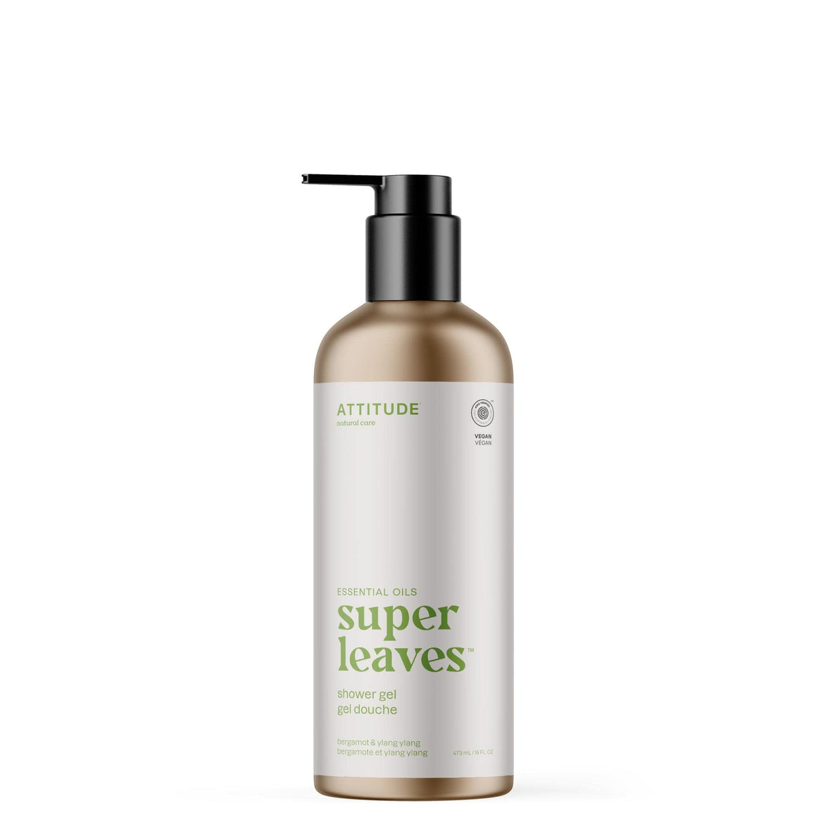 ATTITUDE Shower Gel, EWG Verified, Plant and Mineral-Based Ingredients, Vegan and Cruelty-free Personal Care Products, Refillable Aluminum Bottle, Bergamot and Ylang Ylang, 16 Fl Oz