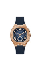 GUESS Rose Gold-Tone and Navy Silicone Multifunction Watch