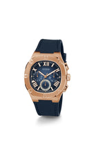 GUESS Rose Gold-Tone and Navy Silicone Multifunction Watch