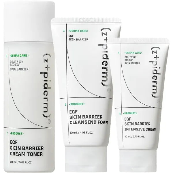 Zipiderm EGF Skin Barrier Deep Hydration Routine Set – Deep Cleansing Foam + Cream Toner + Intensive Cream Moisturizer, Korean 3-Step Cleanse–Tone–Moisturize Duo for Sensitive, Dry & Irritated Skin