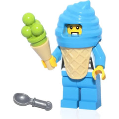 LEGO City Town Minifigure - Boy in Blue Ice Cream Suit (with Ice Cream Cone and Spoon) Very Cute