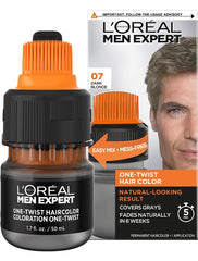 L’Oréal Paris Men Expert One Twist Mess Free Permanent Hair Color, Mens Hair Dye to Cover Grays, Easy Mix Ammonia Free Application, Dark Blonde 07, 1 Application Kit