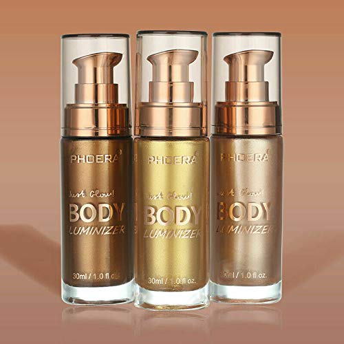 PHOERA High Gloss Waterproof Body Luminizer Glitter Face Shimmer Moisturizer Lotion Tan Cream Foundation Makeup Bronzer AQUAPURITY (103 GLISTENING BRONZE, One Size)