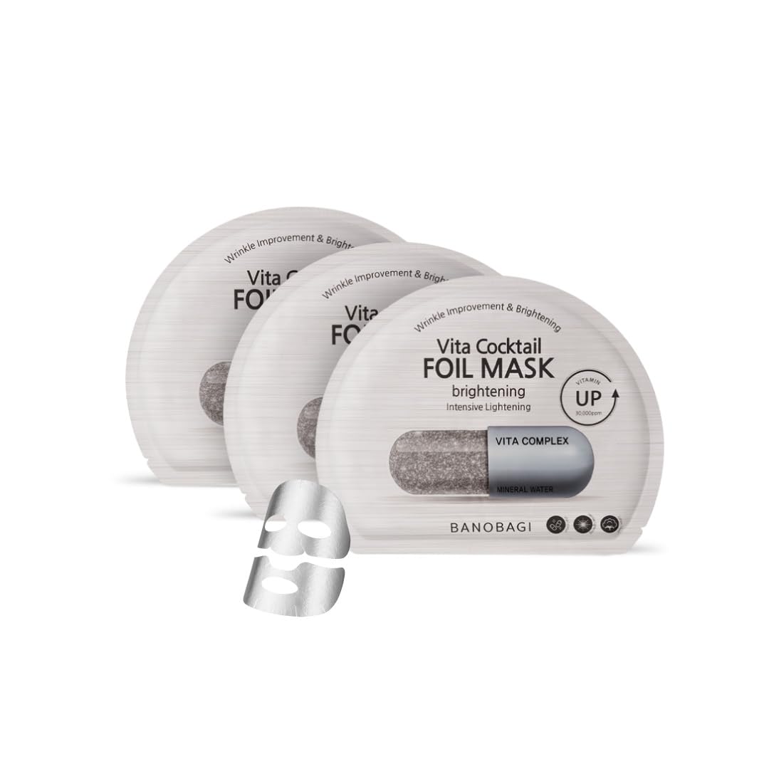 BANOBAGI Vita Cocktail Foil Mask Brightening Pack of 3 - Dual Function Face Mask Skincare Korean - Niacinamide Infused for Radiant Skin