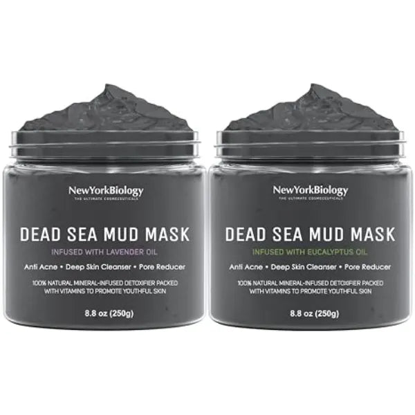 New York Biology Dead Sea Mud Mask Infused with Lavender with Dead Sea Mud Mask Infused with Eucalyptus Spa Quality Pore Reducer for Acne, Blackheads and Oily Skin 8.8 oz