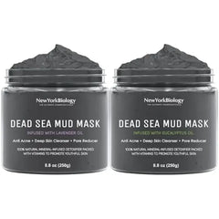 New York Biology Dead Sea Mud Mask Infused with Lavender with Dead Sea Mud Mask Infused with Eucalyptus Spa Quality Pore Reducer for Acne, Blackheads and Oily Skin 8.8 oz