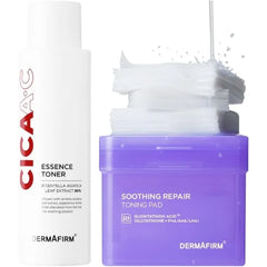 Dermafirm CICA AC Essence Toner & Soothing Repair Toning Pad Set Korean Skincare for Exfoliation, Hydration, and Pore Refining