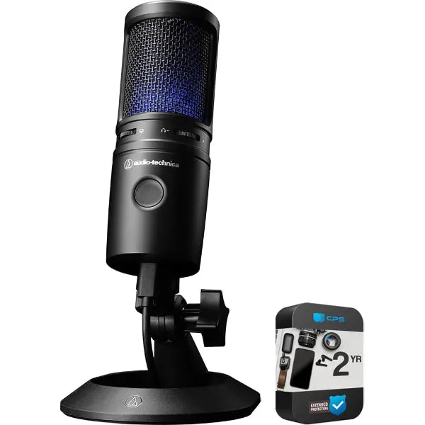 Audio-Technica AT2020USB-X Cardioid Condenser USB Microphone for Content Creators, Black Bundle with 2 YR CPS Enhanced Protection Pack