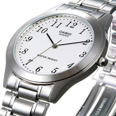 Casio Leather Band Watch Silver-White