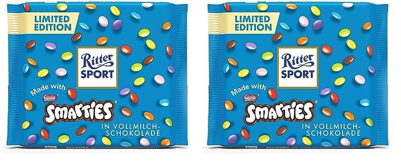 Ritter Sport Limited Edition Smarties in Milk Chocolate Bar - 100g (Pack of 2)