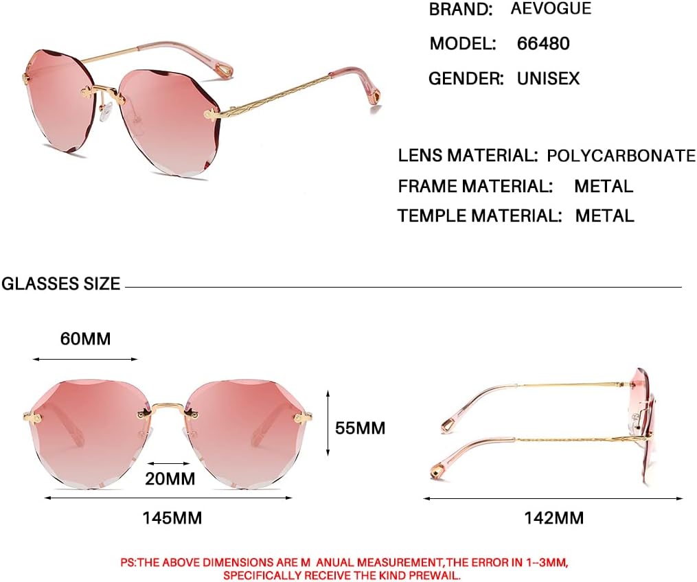 AEVOGUE Sunglasses For Women Oversized Rimless Diamond Cutting Lens Sun Glasses AE0534