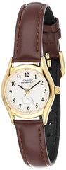 Casio Womens Quartz Watch, Analog Display and Leather Strap Light Brown/Gold White