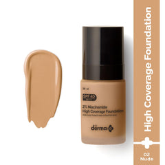 The Derma Co 2% Niacinamide Medium Coverage Matte Liquid Foundation For All Skin Types With 1% Hyaluronic Acid & Spf 40 Pa+++ For 12 Hour Long Stay & Oil Control - 02 Nude, Pack Of 1