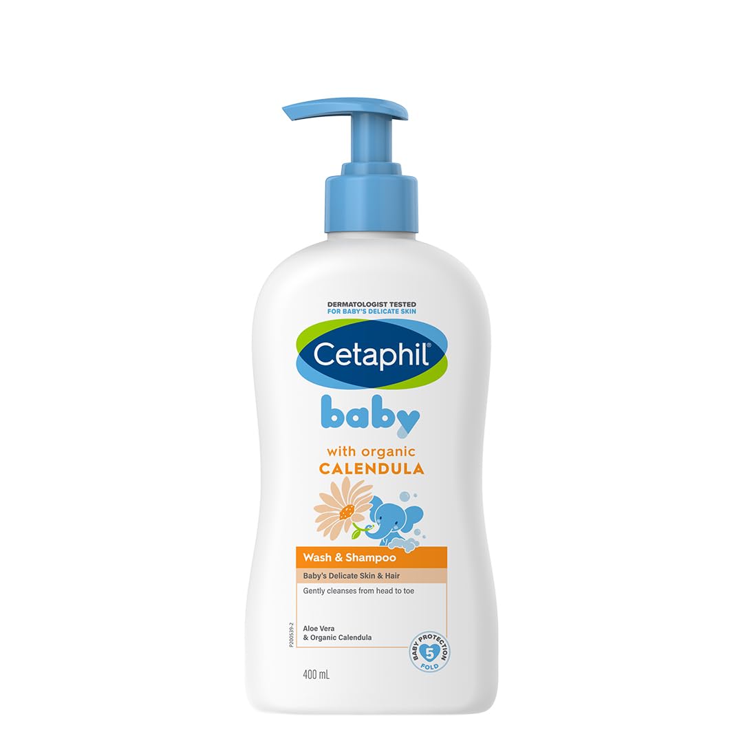 Cetaphil Baby Wash and Shampoo, Moisturizer gentle Cleanser, Foaming Wash with Organic Calendula, Unscented, 400ml