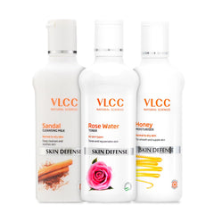 VLCC Essential Skin Defense Kit (Sandal Cleansing Milk - 100ml + Rose Water Toner - 100ml + Honey Moisturiser - 100ml) (3 Items in the Set) | With Almond, Olive Oils, Rose, Aloe Vera, and Honey