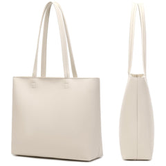 MEEGIRL Ladies Tote Bags Simple PU Leather Handbags Work School Shopping Bags for Women with Zip and Inner Pocket - Beige
