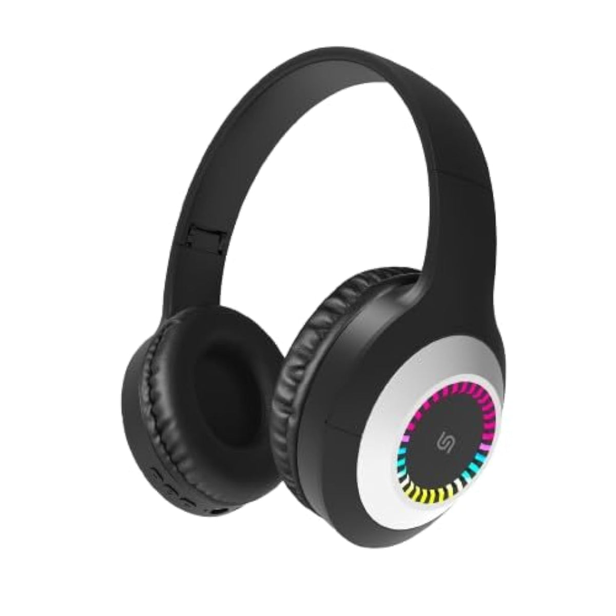 Porodo Soundtec Bluetooth Headphone, 3.5mm Aux Cable Connectivity, LED Lights, Type-C Charging, Extended Playtime, Automatic Shut Down (Black)