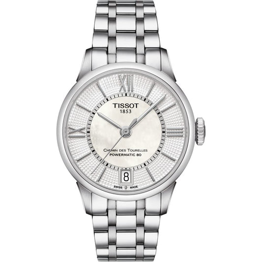 Tissot womens Tissot Chemin des Tourelles Powermatic 80 Lady 316L stainless steel case Automatic Watch, Grey, Stainless steel, 16 (T0992071111800), Grey, Quartz Movement