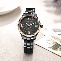 CURREN Watch 9009 Women's Quartz Watch Designer Crystal Wristwatch Ladies Watch (with Original Box) - BLACK