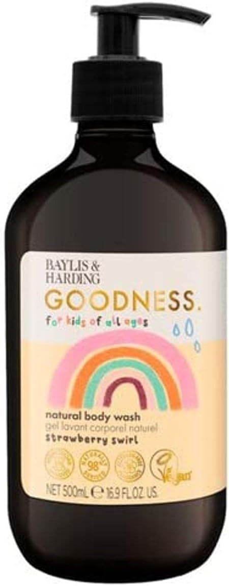 Baylis & Harding Goodness Kids Natural Body Wash 500ml - Strawberry Swirl | 98% Natural-Gentle for new borns | Allergen Free Fragrance | Vegan