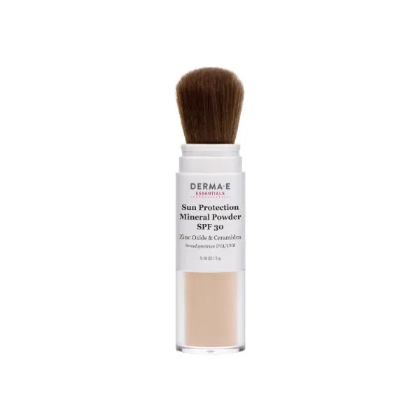 Derma E Mineral Sunscreen for Face, SPF 30 Brush On Sun Protection Mineral Powder Sunscreen, 0.16 Oz, Mattifying Zinc Oxide & Ceramides, Sets Makeup, Controls Oil, Translucent Finish, All Skin Tones