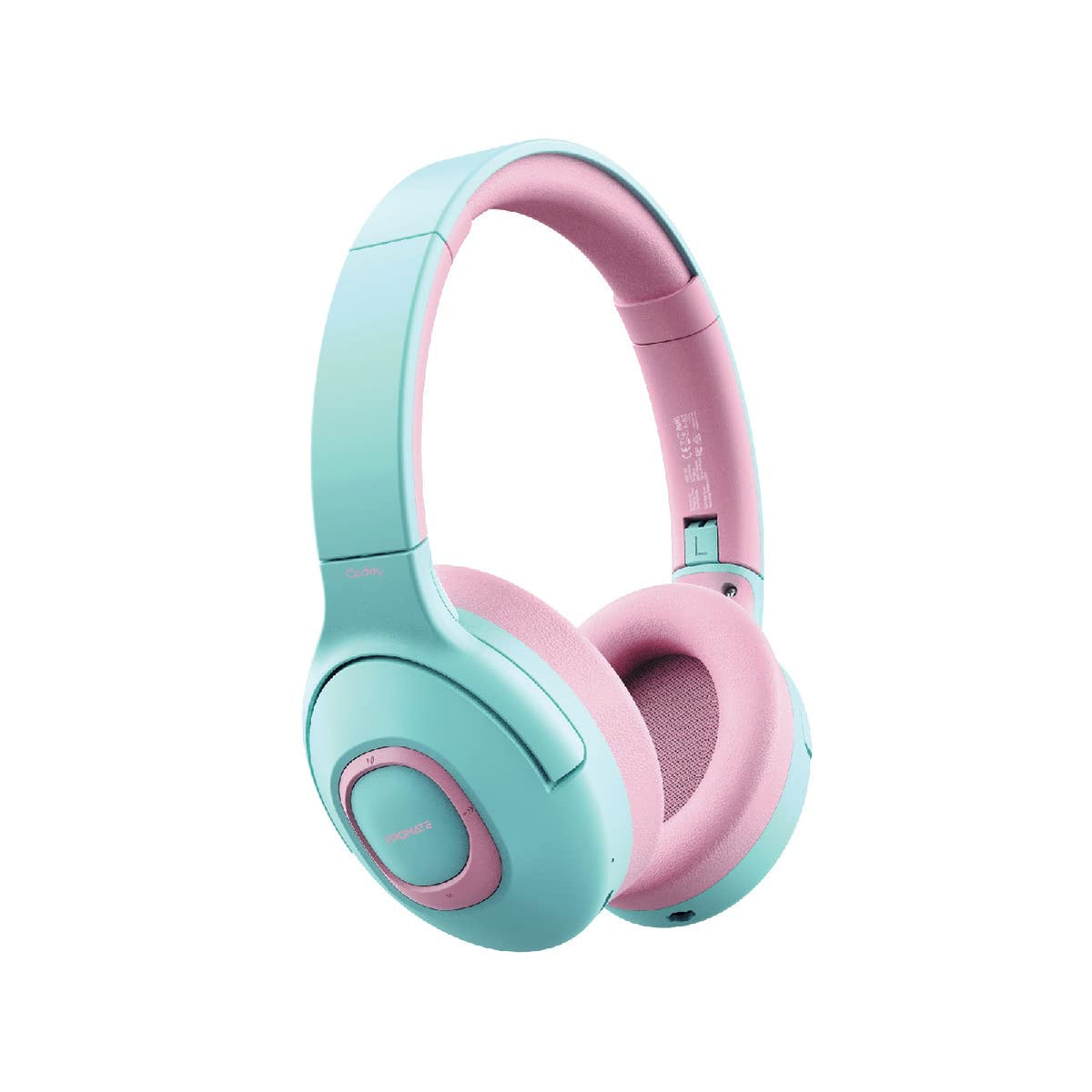 Promate Wireless Headphones for Kids, High-Fidelity Foldable Wired/Wireless Headphones with Adjustable 85dB to 93dB Safety Volume Limit, AUX Sharing Port, Built-in Dual Microphones and 20 Hours Playtime, BUBBLEGUM